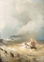 dutch steamship and fishing boat on a stormy sea